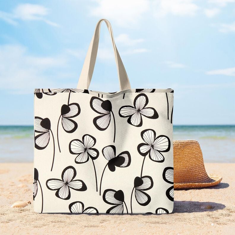 Tkanin dekoracyjna Half panama abstrakcyjna koniczyna &ndash; naturalny/czerń,  image number 7