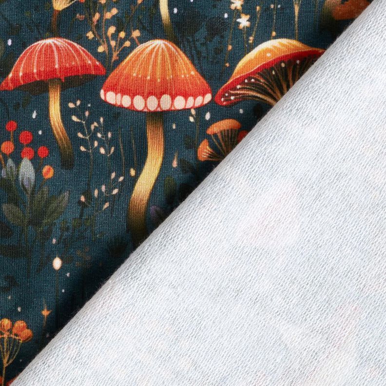 Dzianina dresowa pętelkowa French Terry magiczny grzybowy las nadruk cyfrowy &ndash; ciemna zieleń,  image number 4