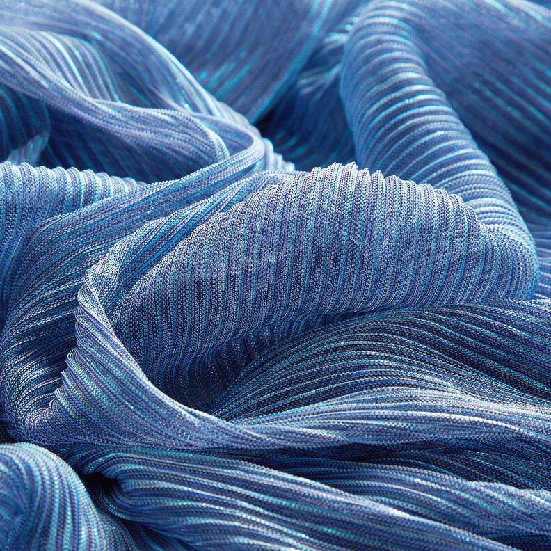 Prześwitująca tkanina plisowana w błyszczące paski – błękit,  image number 5