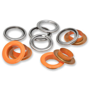 Oczka z podkładkami [15 sztuk | Ø 14 mm] | Prym – pomarańcza/srebrny metaliczny, 