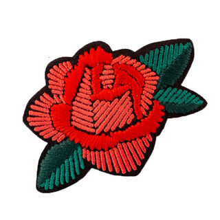 Aplikacja  róża [ 5,5 x 8,5 cm ] – czerwień/zieleń, 