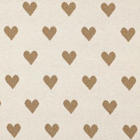 Dżersej żakardowy brokatowe serca | Poppy Fabrics – naturalny/złoty metaliczny, 