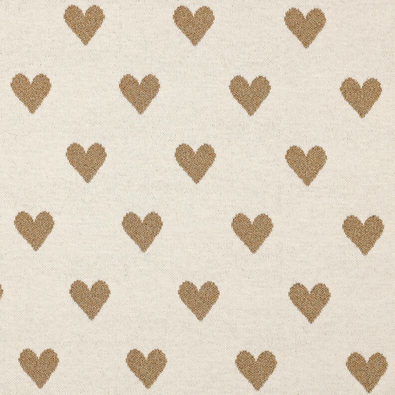 Dżersej żakardowy brokatowe serca | Poppy Fabrics – naturalny/złoty metaliczny, image number 1