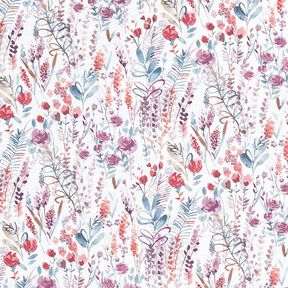 Dekostoff Baumwollpopeline Wildblumen – purpura/petrol, 