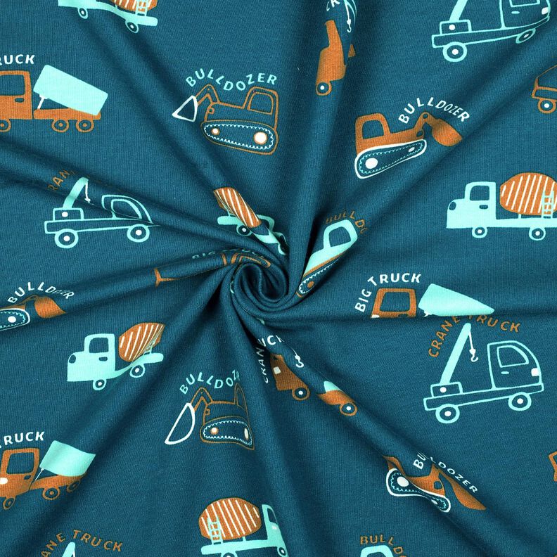 Dzianina dresowa drapana pojazdy budowlane | Poppy Fabrics – niebieski oceaniczny/eukaliptusowy,  image number 3