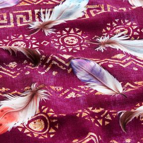 French Terry pióra w stylu boho | Glitzerpüppi  – winogronowy/homar,  French Terry pióra w stylu boho | Glitzerpüppi  – winogronowy/homar,