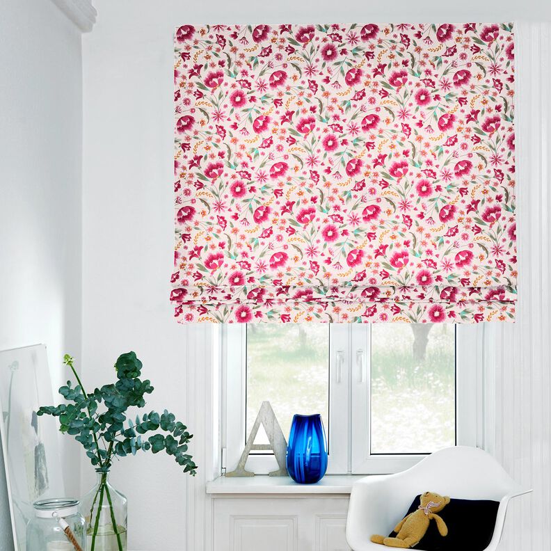 Tkanin dekoracyjna Diagonal bawełniany wiosenne kwiaty – różowy/malinowy,  image number 6