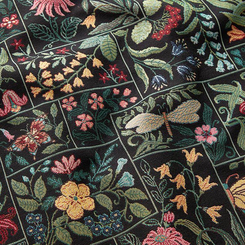 Tkanin dekoracyjna Gobelin kwiatowe kafelki – czerń,  image number 2