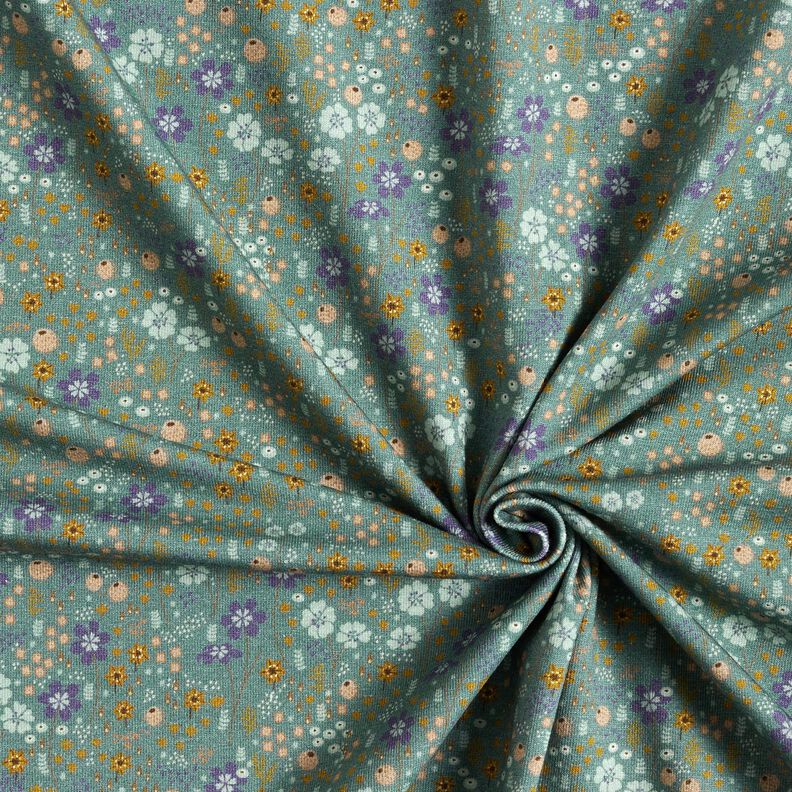 Dżersej bawełniany leśna łąka kwiatowa nadruk cyfrowy – zieleń trzcinowa,  image number 3