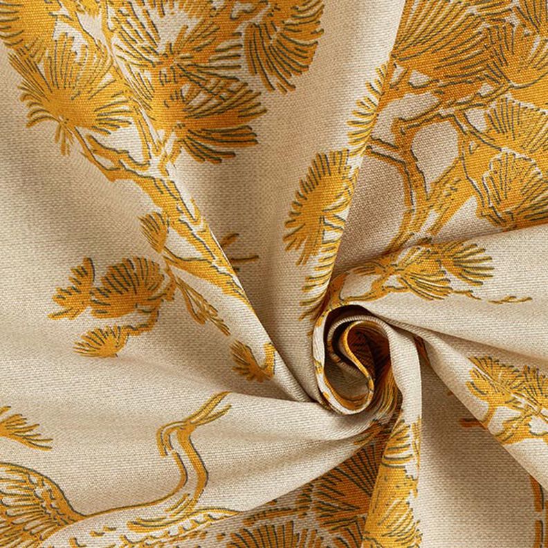 Tkanina dekoracyjna płótno Chiński żuraw – beż/żółty curry,  image number 3