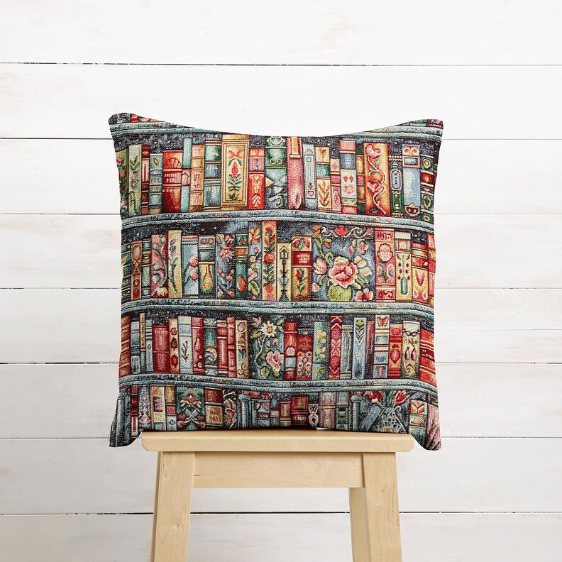 Tkanin dekoracyjna Gobelin kolorowa p&oacute;łka na książki &ndash; świerk srebrny/czerwień karminowa,  image number 6