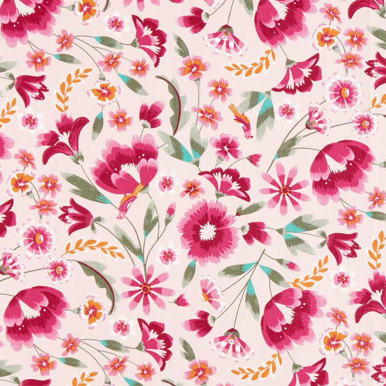 Tkanin dekoracyjna Diagonal bawełniany wiosenne kwiaty – różowy/malinowy,  image number 1