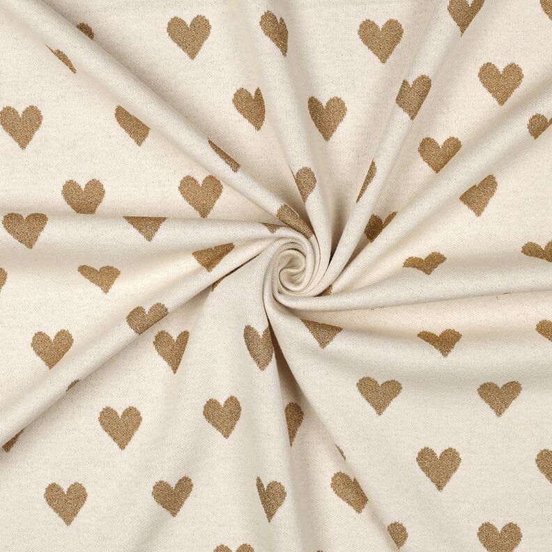 Dżersej żakardowy brokatowe serca | Poppy Fabrics – naturalny/złoty metaliczny,  image number 3