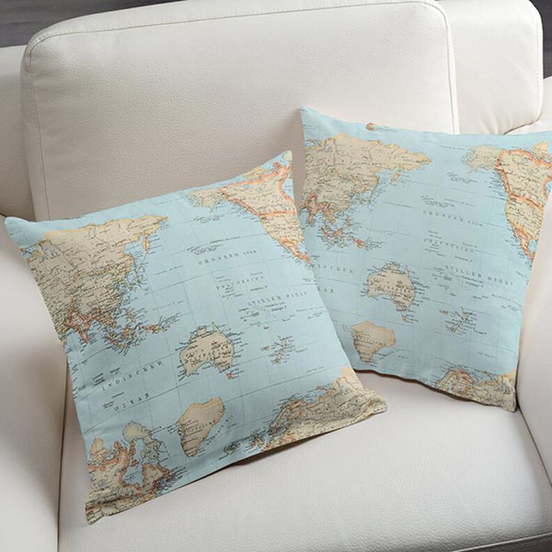 Tkanina dekoracyjna Otomana Mapa świata – błękit,  image number 7
