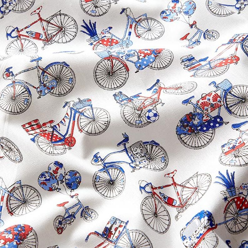 Tkanina bawełniana kreton rowery retro – biel/błękit,  image number 2