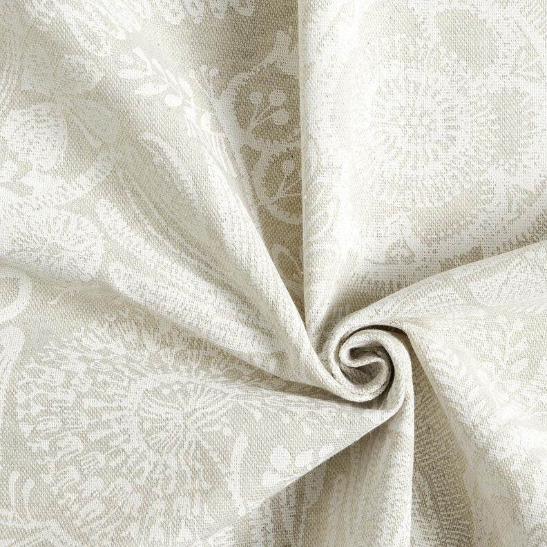 Tkanin dekoracyjna Half panama roślinny wzór paisley – naturalny/biel,  image number 3