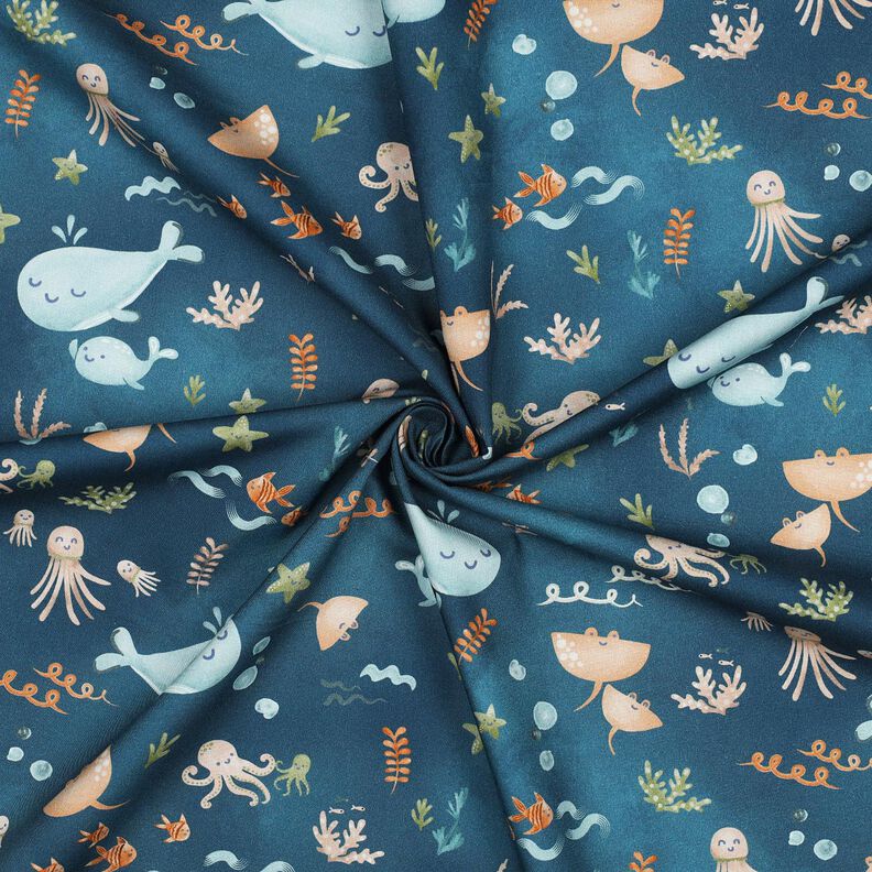 Popelina bawełniana szczęśliwe zwierzęta morskie nadruk cyfrowy | Poppy Fabrics – niebieski, image number 3
