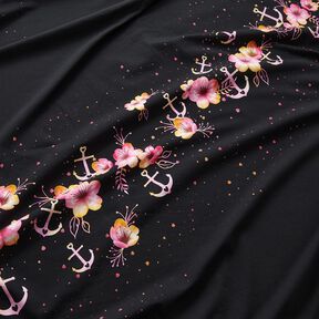 Dżersej bawełniany kwiaty morskie | Glitzerpüppi – czerń/purpura, 