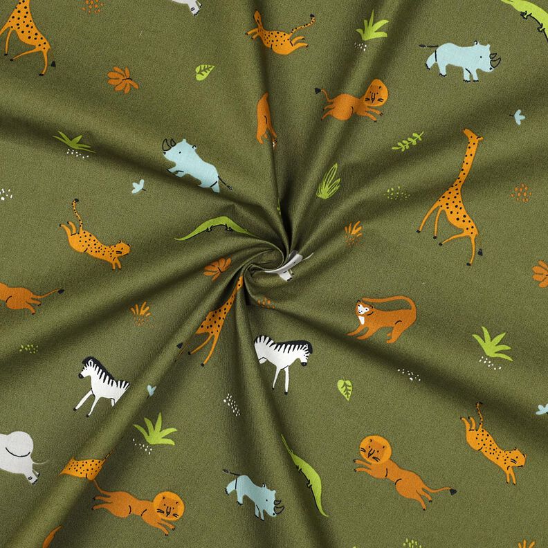 GOTS Popelina bawełniana zwierzęta stepowe | Poppy Fabrics – ciemna oliwka, image number 3