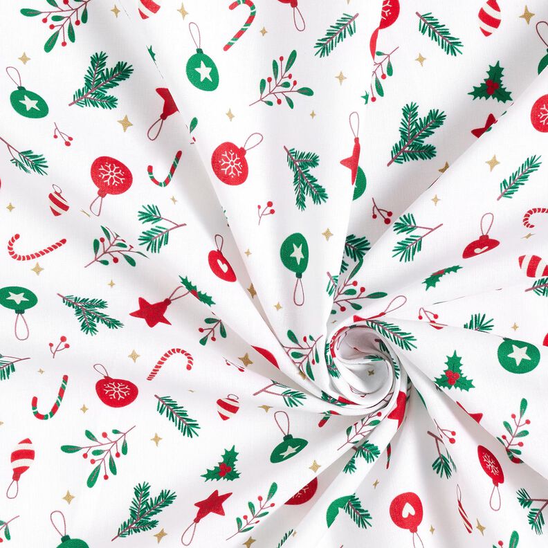 Tkanina bawełniana Kreton dekoracje na Boże Narodzenie – biel/zieleń,  image number 3