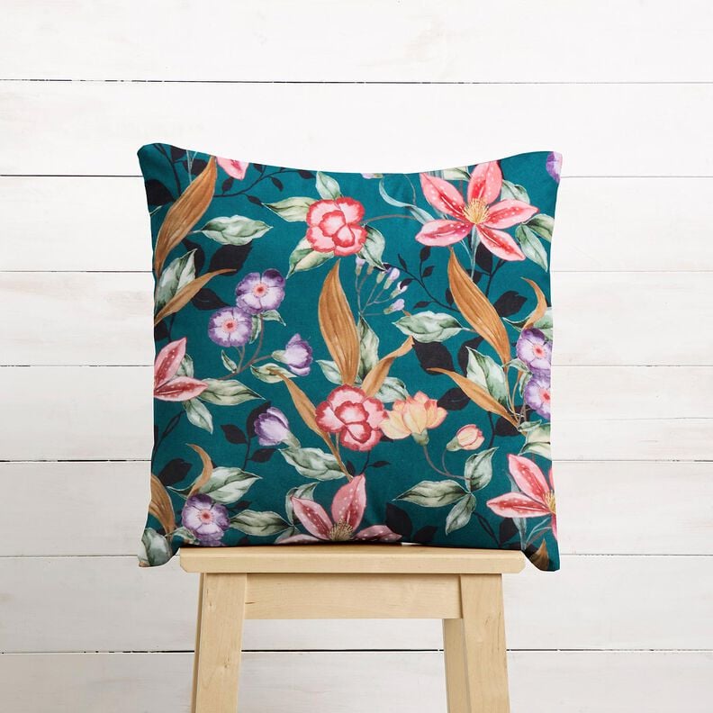 Aksamit dekoracyjny eleganckie kwiaty &ndash; petrol/pink,  image number 6