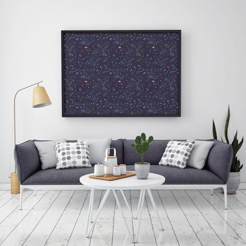 Tkanina dekoracyjna półpanama Kolorowy wszechświat – granat,  image number 6