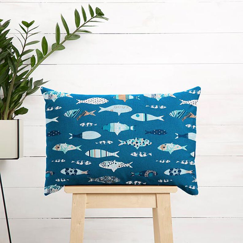 Tkanina bawełniana Kreton abstrakcyjne ryby – błękit,  image number 6