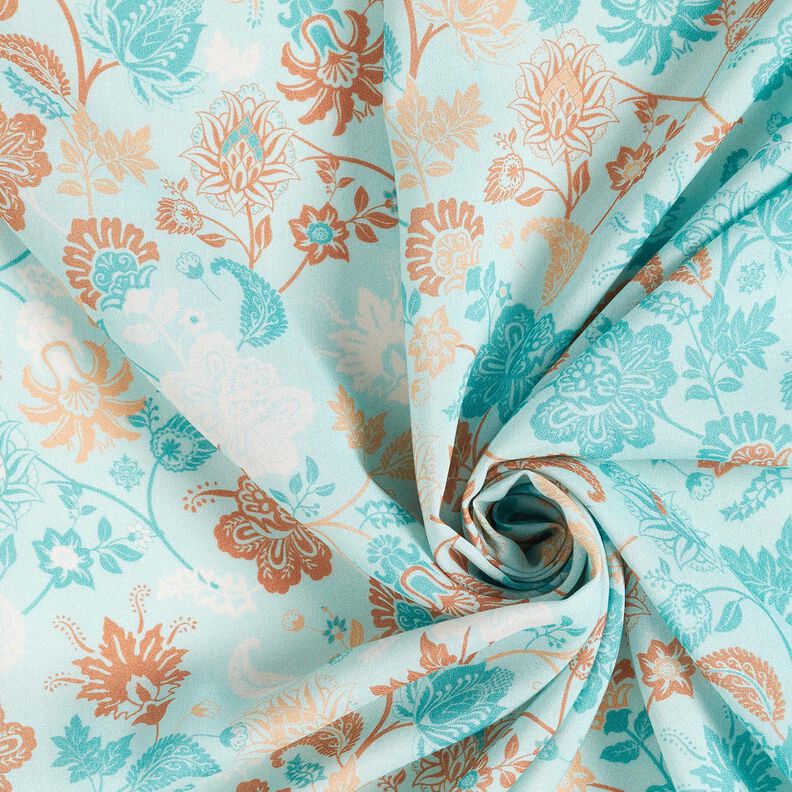 Wiskoza Woal Bordiura z motywem kwiatowym Paisley – błękit, image number 3