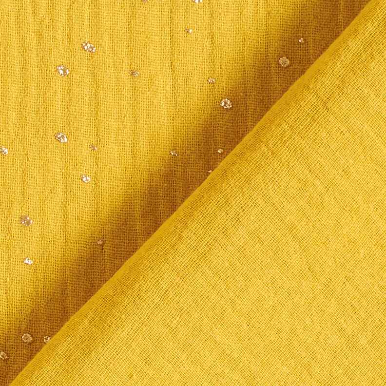 Muślin bawełniany w rozproszone złote plamki – curry/złoto,  image number 4