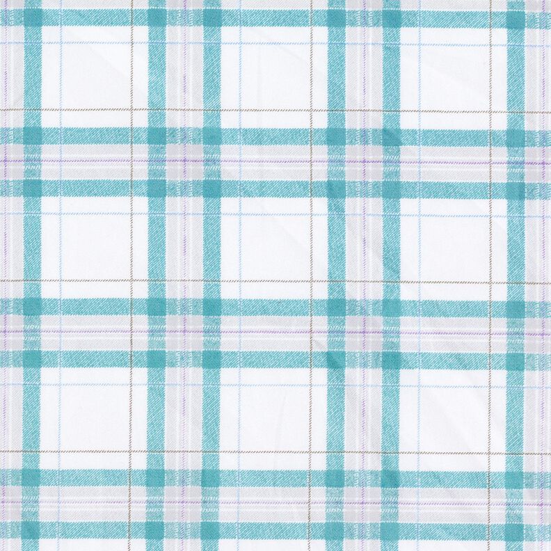 Tkanina bawełniana w szkocką kratę – biel/turkus, image number 1
