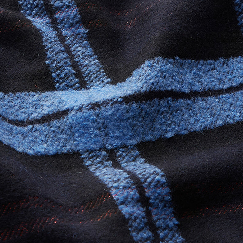 Materiał na płaszcze w kratkę i pętelki – czerń/błękit,  image number 2