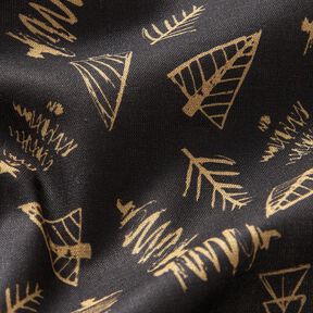 Tkanina bawełniana Kreton eleganckie choinki – czerń/złoto, 