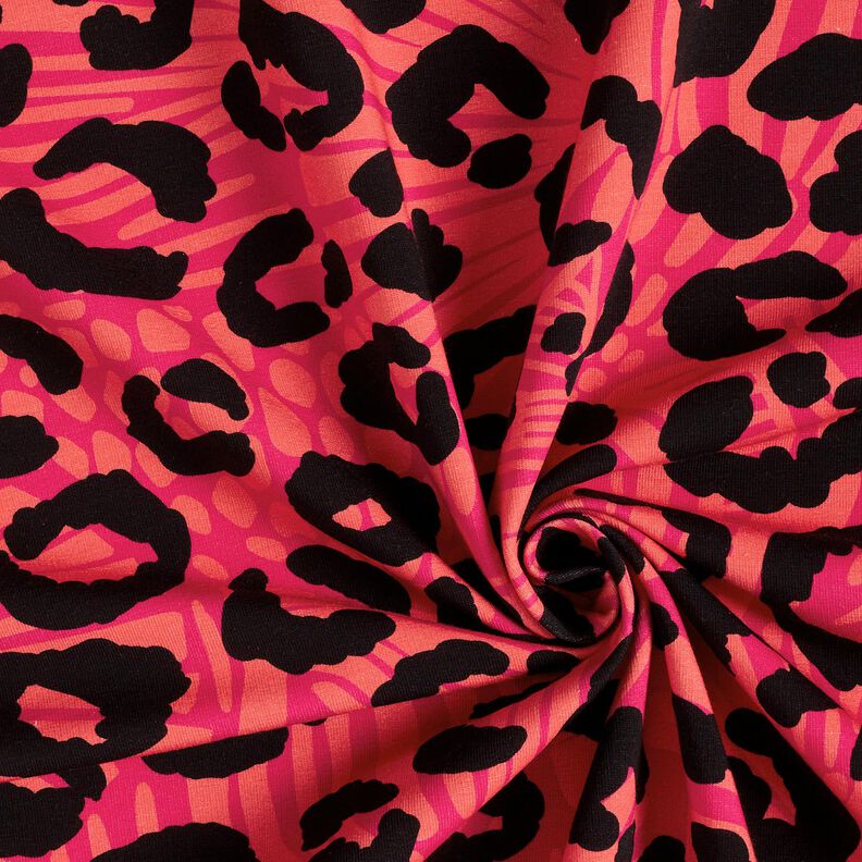 Dzianina dresowa pętelkowa French Terry panterka i kwiaty – pink/pomarańcza,  image number 3
