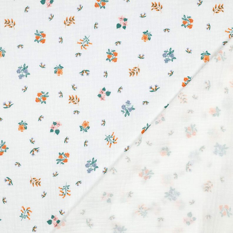Muślin / Tkanina double crinkle kwiatki | Poppy Fabrics – kość słoniowa/brzoskwiniowopomarańczowy, image number 4