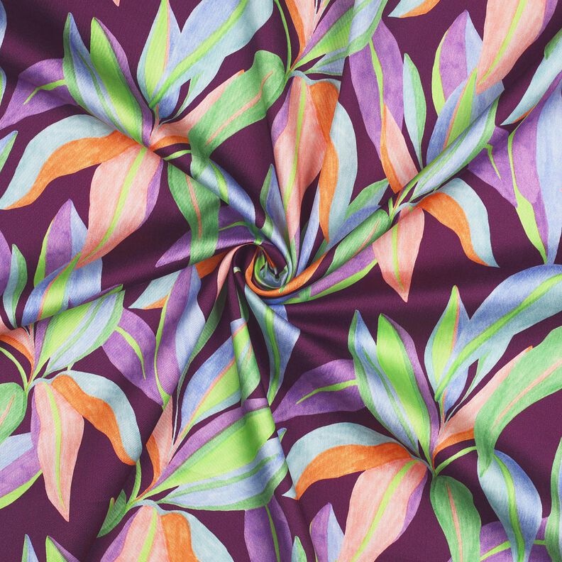 Satyna bawełniana nadruk cyfrowy w liście | Poppy Fabrics – bakłażan/jasna zieleń,  image number 3