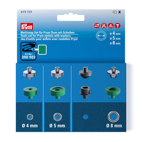 Zestaw narzędzi oczka [Ø 4 + 5 + 8 mm] | Prym – srebrny metaliczny/zieleń, 