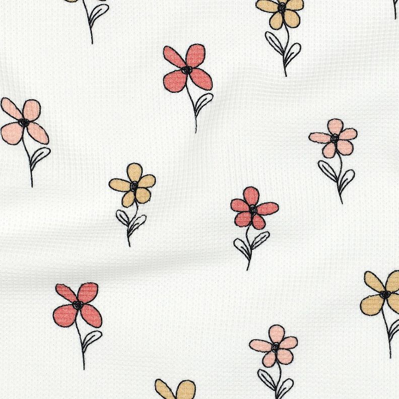 Dżersej wafel kwiaty | Poppy Fabrics – kość słoniowa/brzoskwinia,  image number 2