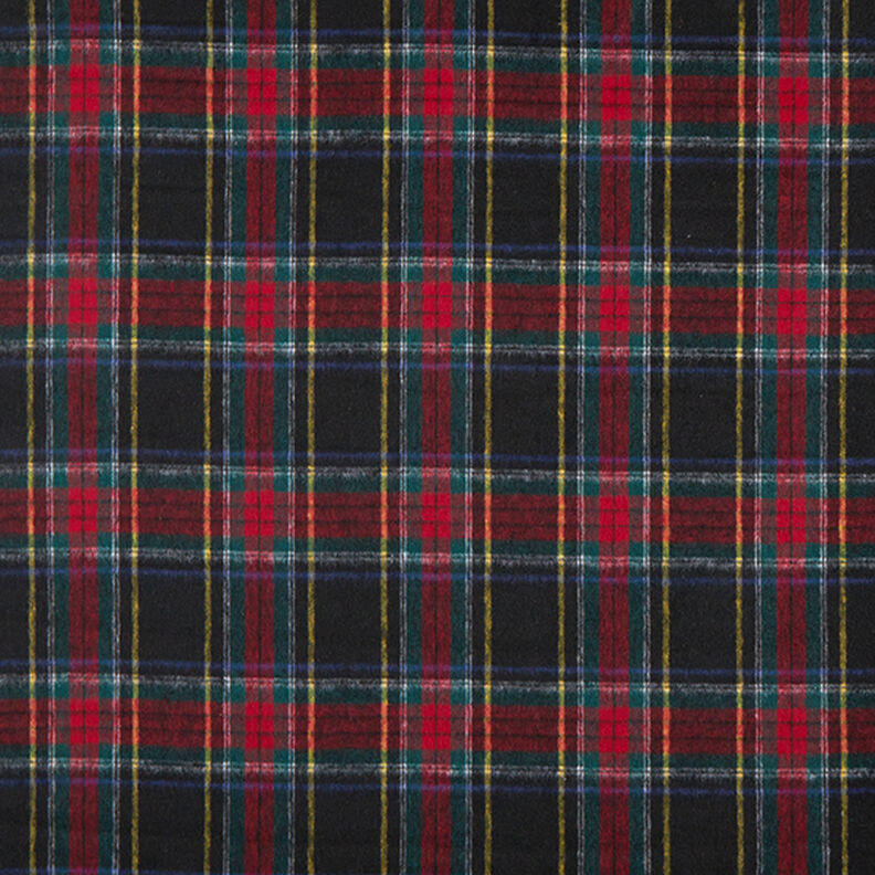 Materiał na płaszcze mieszanka z żywą wełną w szkocką kratę – czerń/czerwień,  image number 1