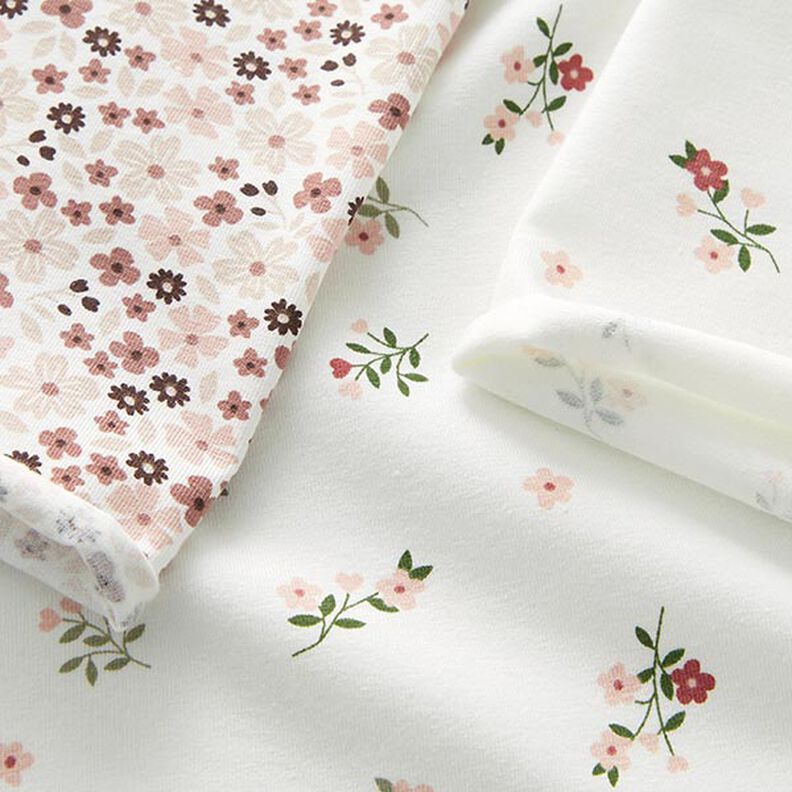 Dżersej bawełniany kwiaty i serca – mleczna biel,  image number 5