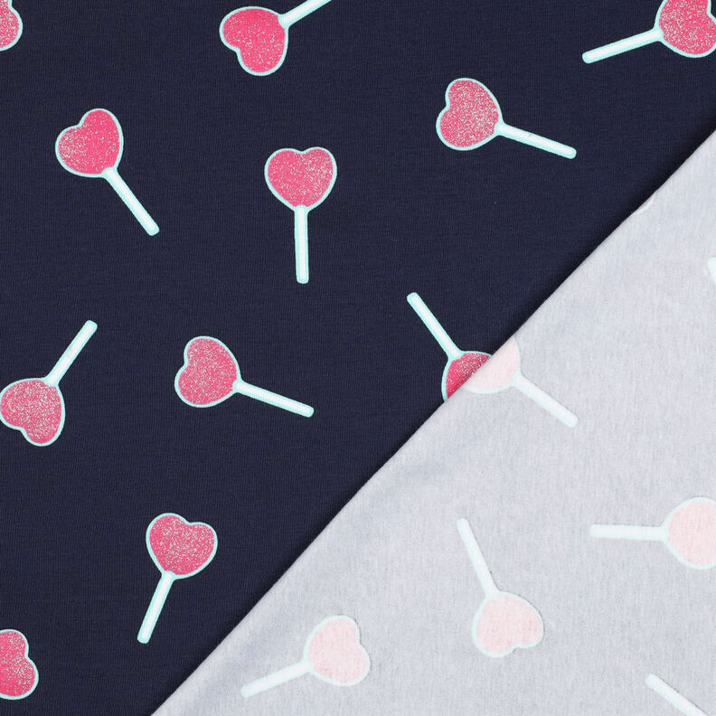 Dżersej bawełniany lizaki brokatowe w kształcie serca | Poppy Fabrics – ciemnogranatowy, image number 4