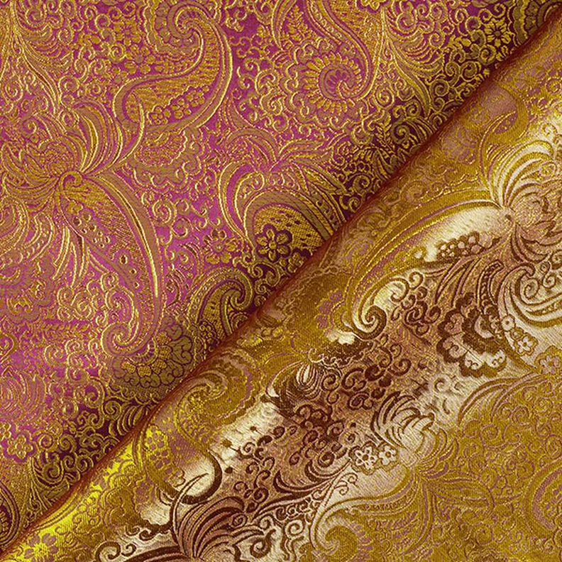 Żakard odzieżowy metaliczny wzór Paisley – lilia/złoto,  image number 6