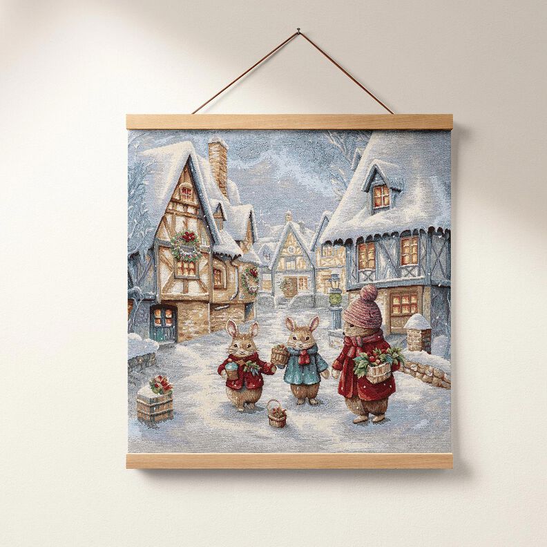 Panel dekoracyjny Gobelin świąteczne zajączki – jasnoniebieski/czerwień karminowa,  image number 6