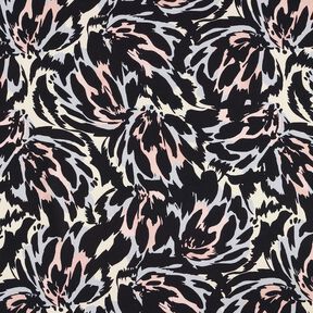 Satyna krepowa w abstrakcyjne płatki kwiat&oacute;w &ndash; czerń/srebro, 