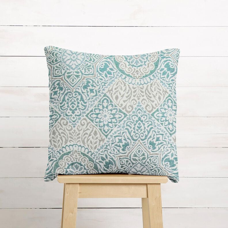 Tkanin dekoracyjna Żakard eleganckie kafelki – jasny petrol/jasnobeżowy,  image number 6