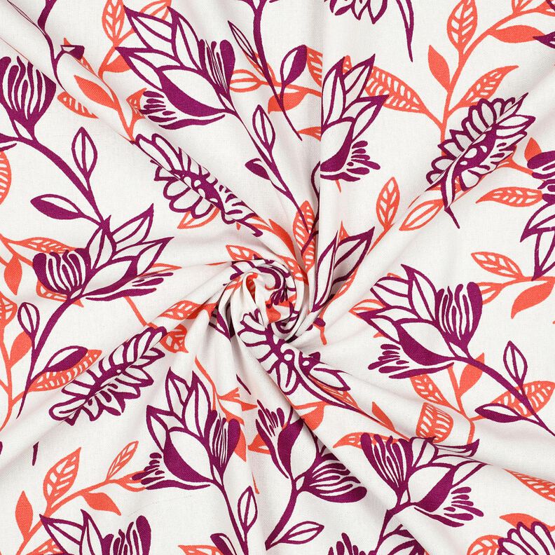 Mieszanka wiskozy i lnu kwiaty | Poppy Fabrics – kość słoniowa/winogronowy,  image number 3