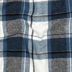 Flanela bawełniana duża kratka – dżins/mleczna biel, 