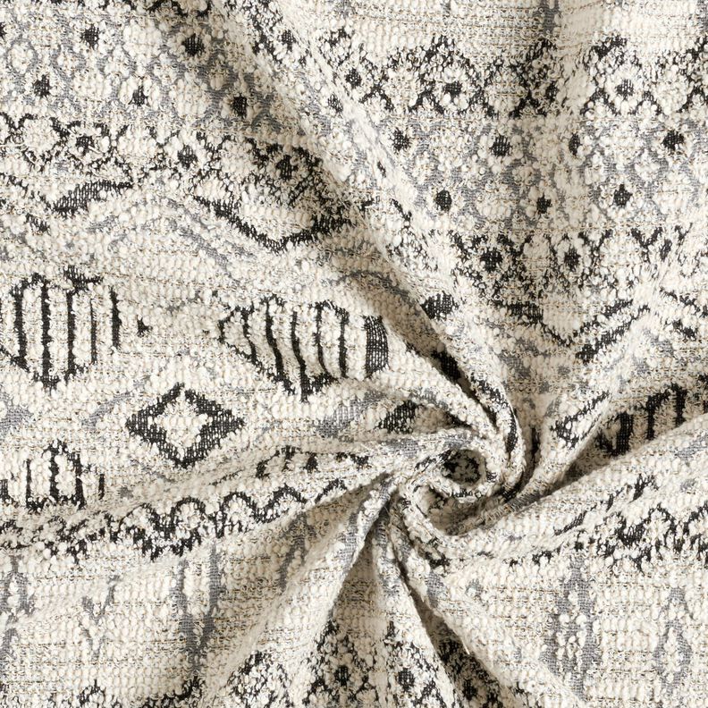 Dzianina bouclé we wzór ikat – szary/biel,  image number 3