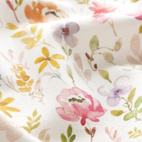 Tkanin dekoracyjna Half panama subtelne kwiaty – biel/pastelowy fiolet, 