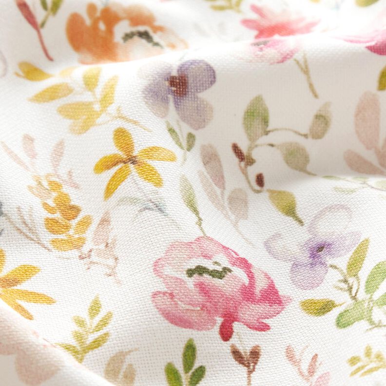 Tkanin dekoracyjna Half panama subtelne kwiaty – biel/pastelowy fiolet,  image number 2