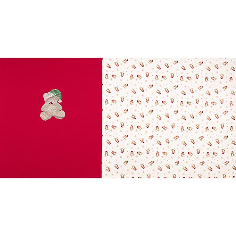 Panel Dzianina dresowa pętelkowa French Terry świąteczny miś – mleczna biel/czerwień,  image number 1